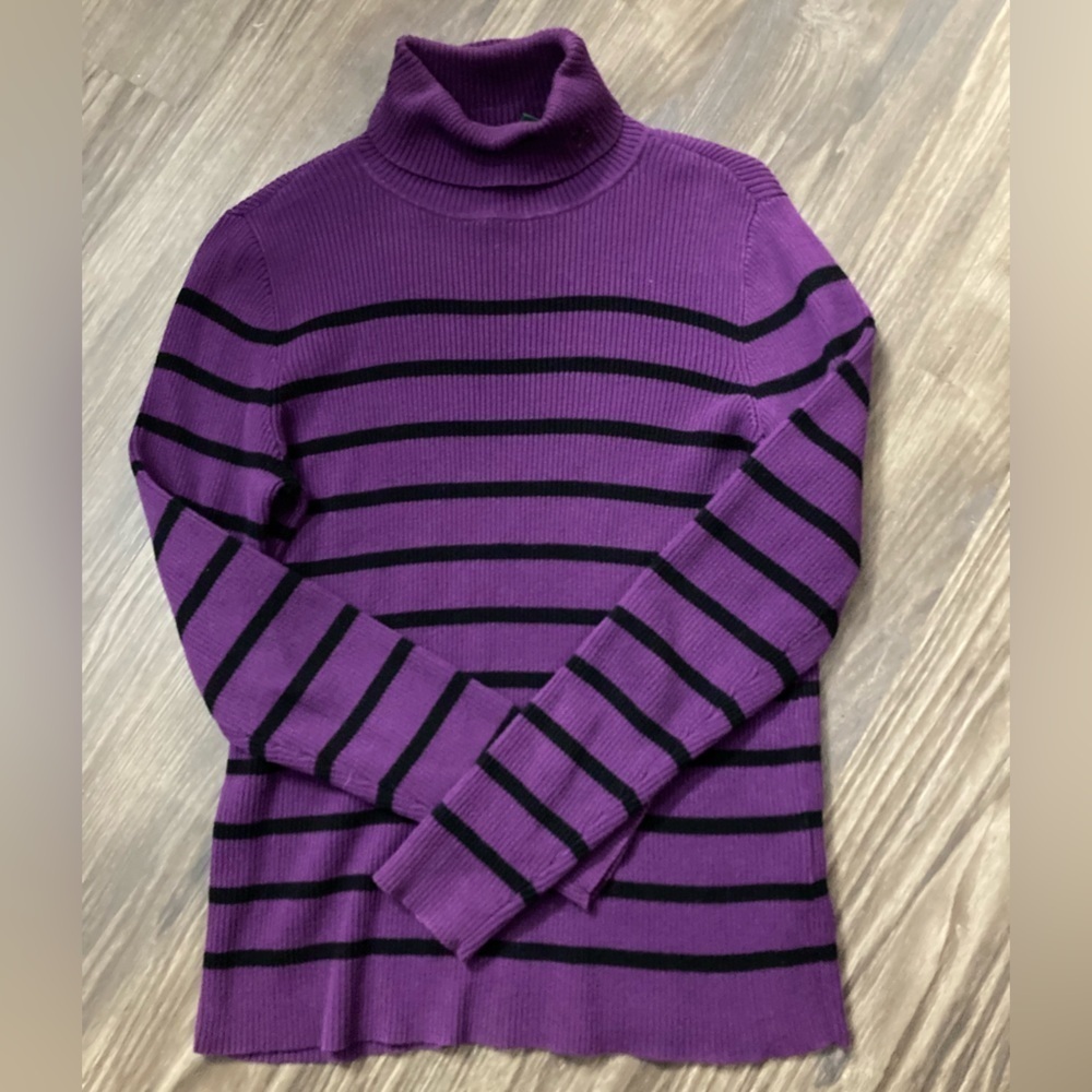 Lauren Ralph‎ Lauren Purple/Black Striped Medium Turtleneck Sweater
